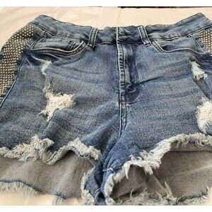 Venus Shorts Womens 10 Blue Distressed Denim Raw Hem